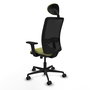 Chaise Zulema Synchro 3 positions tissu Vert olive Maille Noir Base en nylon noir Accoudoir 2D Appui-tête Roulettes 65mm nylon