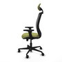 Chaise Zulema Synchro 3 positions tissu Vert olive Maille Noir Base en nylon noir Accoudoir 2D Appui-tête Roulettes 65mm nylon