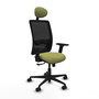 Chaise Zulema Synchro 3 positions tissu Vert olive Maille Noir Base en nylon noir Accoudoir 2D Appui-tête Roulettes 65mm nylon