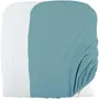 Domiva Lot de 2 Housses de Matelas à Langer en Éponge Polycoton - Certifié Oeko-Tex - Blanc et Nile - 50 x 75 cm