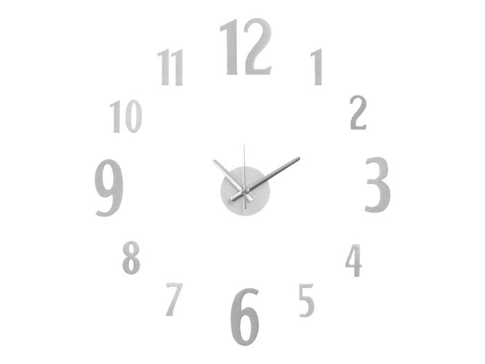 Giftdecor Horloge Autocollante 60 cm Chiffres Satiné Argent Plastique EVA/PET/PP (Set de 12)
