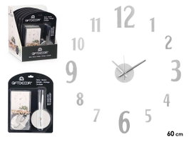 Giftdecor Horloge Autocollante 60 cm Chiffres Satiné Argent Plastique EVA/PET/PP (Set de 12)