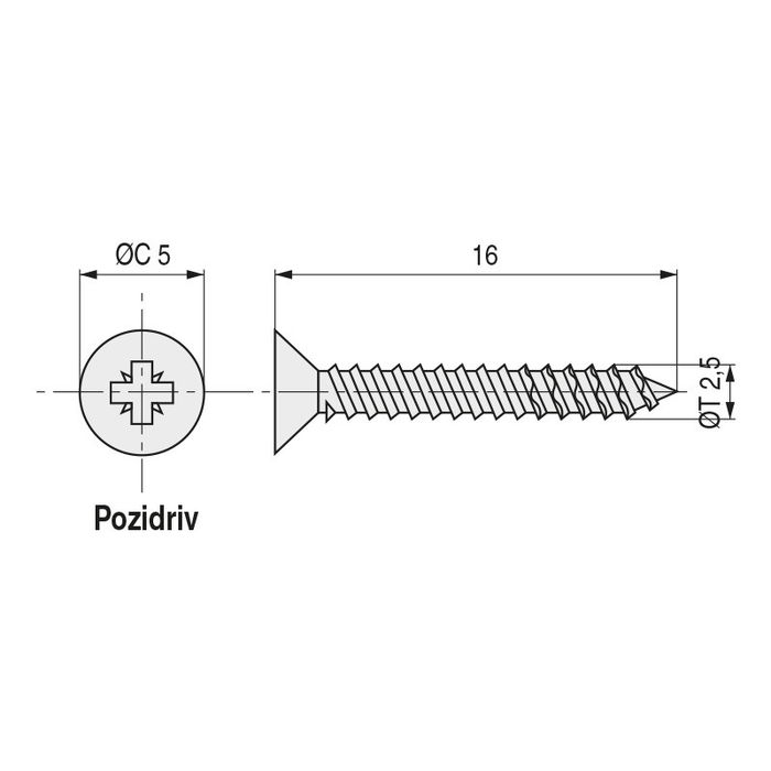 ABC SPAX-S A3J Vis à bois tête plate Pozidriv Wirox 16mm x 2.5mm (Lot de 1000)