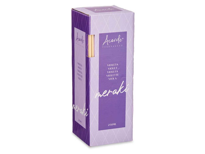 Acorde Mikado 250 ml avec tige violette en verre 8x12x8 cm (Set de 6)