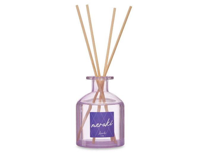 Acorde Mikado 250 ml avec tige violette en verre 8x12x8 cm (Set de 6)