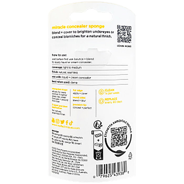 Real Techniques Éponge Miracle Anti-Cernes - Mousse Végétalienne Ultra Douce, Double Extrémité Fine, Sans Latex - 1 Unité