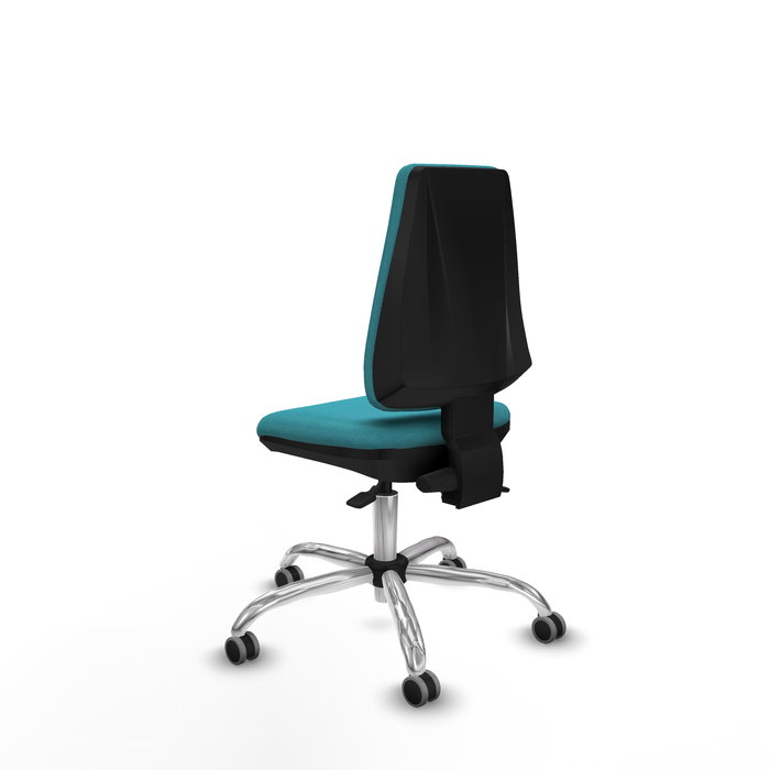 Chaise Elche Asynchrone Tissu Turquoise Structure chromée Sans accoudoirs Sans appui-tête Roulettes 65mm pour moquette