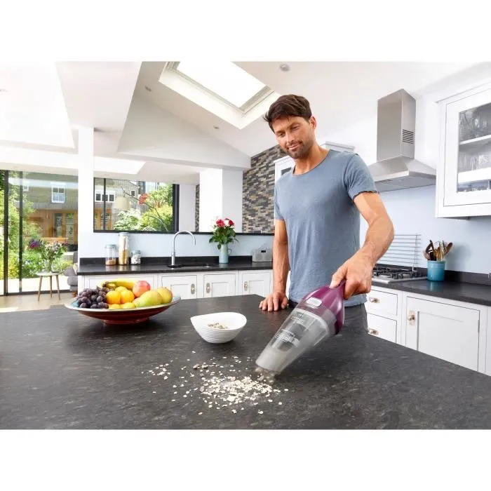 Black+Decker NVC115W-QW Aspirateur main sans fil 8 Air Watts, batterie 3.6V 1.5Ah, bol 385 ml, couleur Bordeaux