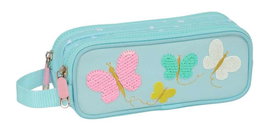 Safta Portatodo double en carton recyclé avec motifs papillons "Butterflies", 21 x 8 x 6 cm