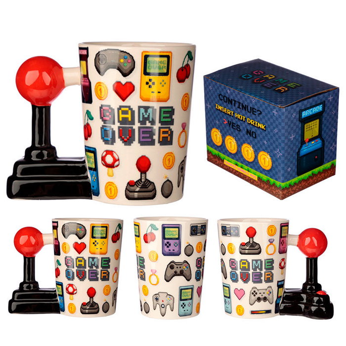 PUCKATOR Tasse à anse 3D, design joystick pixel 'Game Over', décoration jeu vidéo rétro, 11x14.5x8.5 cm