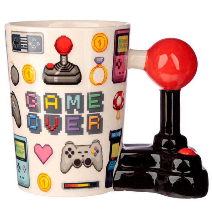 PUCKATOR Tasse à anse 3D, design joystick pixel 'Game Over', décoration jeu vidéo rétro, 11x14.5x8.5 cm