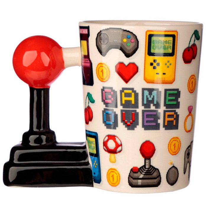 PUCKATOR Tasse à anse 3D, design joystick pixel 'Game Over', décoration jeu vidéo rétro, 11x14.5x8.5 cm