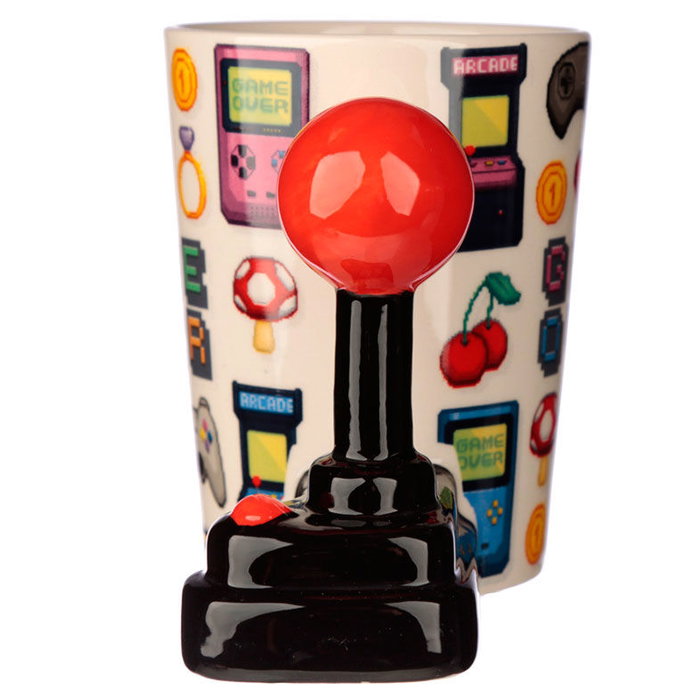 PUCKATOR Tasse à anse 3D, design joystick pixel 'Game Over', décoration jeu vidéo rétro, 11x14.5x8.5 cm