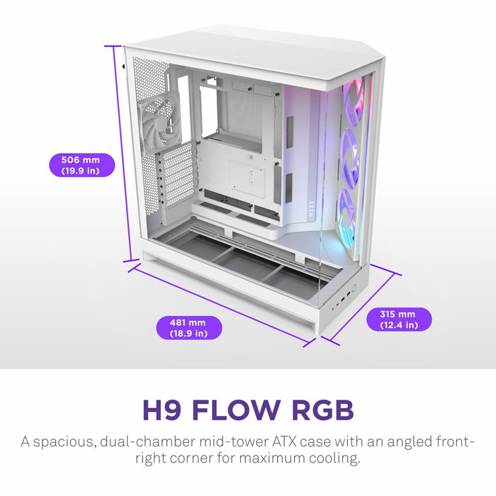 NZXT H9 Flow RGB - Boîtier Moyen-tour - Blanc