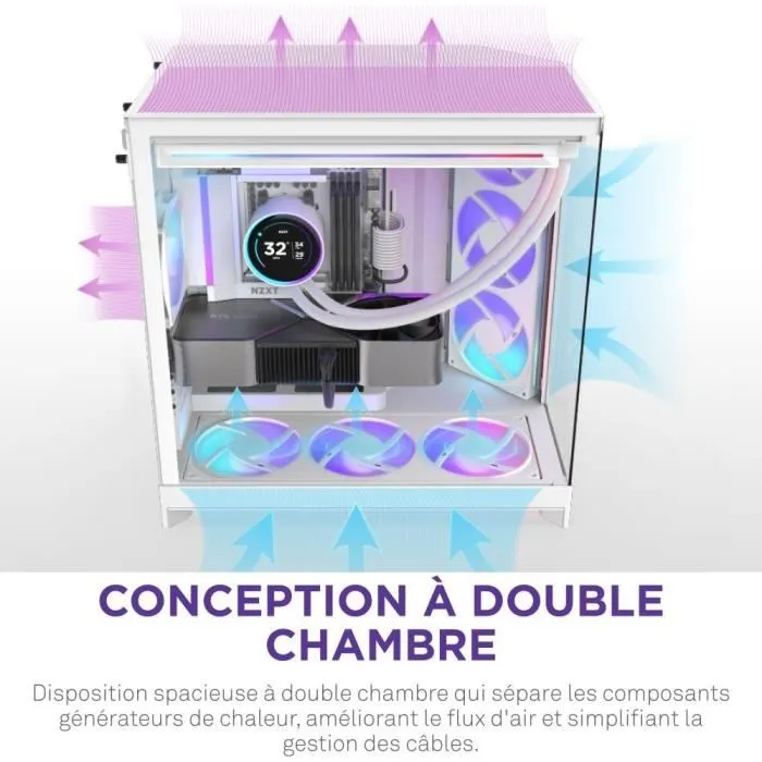 NZXT H9 Flow RGB Boîtier PC Gamer Moyen-Tour Blanc - Double Chambre, 3 Ventilateurs RGB Inclus, Panneau Verre, Airflow Mesh, CM-H92FW-R1 NZXT H9 Flow RGB Boîtier PC Gamer Moyen-Tour Blanc - Double Chambre, 3 Ventilateurs RGB Inclus, Panneau Verre, Airflow Mesh, CM-H92FW-R1