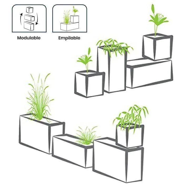 EDA Volcania Up 67 L - Pot de fleurs rond intérieur/extérieur en pierre décorative - Anthracite - Ø 48,5 x H 46,2 cm - Origine France Garantie