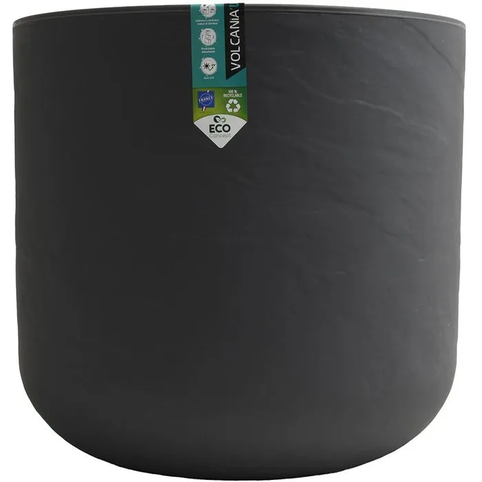 Eda - Volcania Up - Pot de fleurs rond pour intérieur et extérieur en décor pierre, 67L (Ø48.5 x H46.2 cm), Gris anthracite