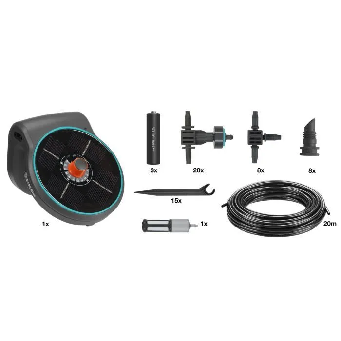 Gardena AquaBloom - Kit d'arrosage automatique solaire pour 20 plantes, sans robinet ni électricité, prêt à l'emploi