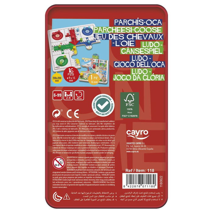 Cayro Jeu Parchís et l'Oie en bois avec boîte en métal