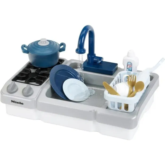Klein Jouet d'Évier de Cuisine Miele avec Robinets Fonctionnels, Accessoires Complets, Espace de Cuisson et Égouttoir, Évier de Jeu pour Enfants
