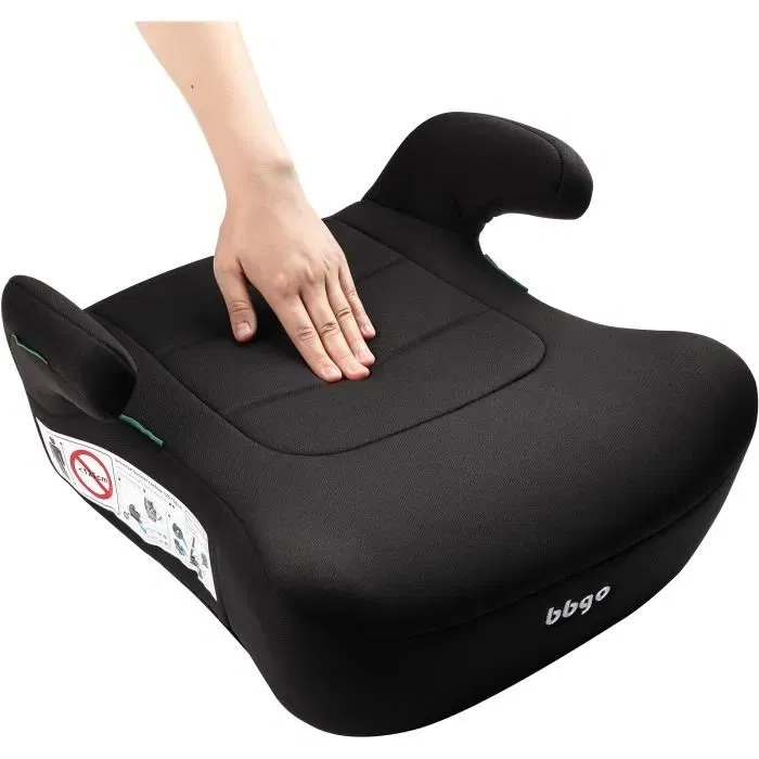 BBGO Kissyrider - Réhausseur-auto homologué I-SIZE 125-150 cm pour enfant de 6 à 12 ans avec installation ceinture, Noir - Dégageable et lavable 30°C