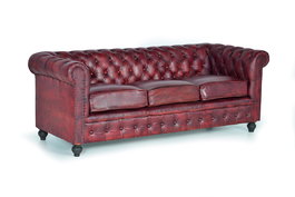 Giner y Colomer - Canapé Chester en cuir naturel marron 3 places - Patte 10 cm - Assise 54x54 cm - Hauteur d'assise 51 cm