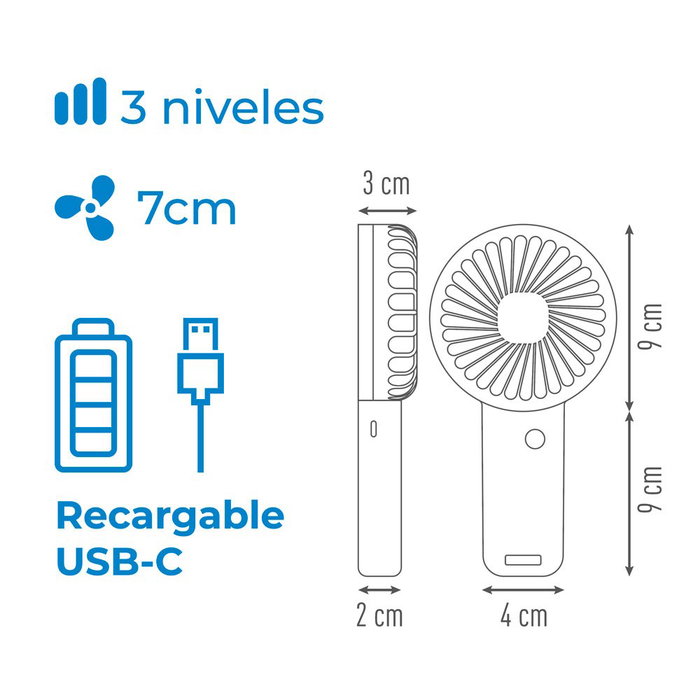Edm Ventilateur de main avec base amovible et support smartphone