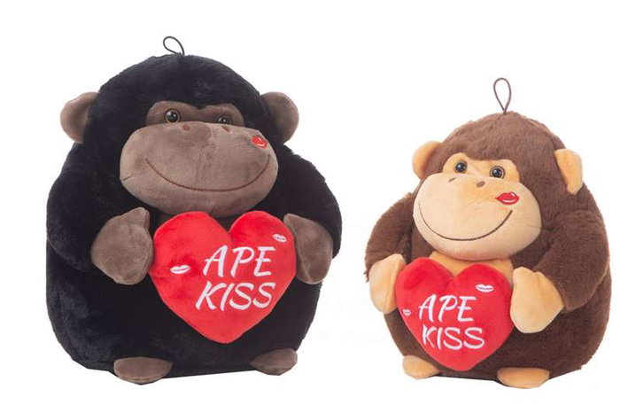 Creaciones Llopis Peluche gorila en forme de cœur avec bolide, 32 cm, en polyester, pour enfants à partir de 12 mois