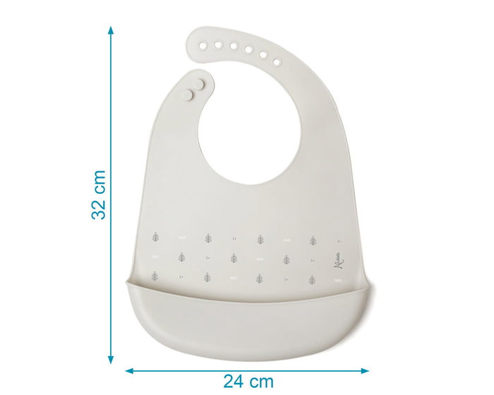 KioKids - Babéro Bébé en Silicone Gris, Imperméable et Lavable, Ajustable (7 positions) avec Poche Recueillant les Miettes, Pour Enfants à partir de 4 mois