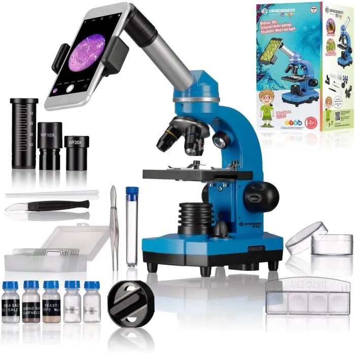Bresser Microscope biologique étudiant BIOLUX SEL Junior - Grossissement 40x-1600x, éclairage LED, kit d'expérimentation et accessoires inclus Bresser Microscope biologique étudiant BIOLUX SEL Junior - Grossissement 40x-1600x, éclairage LED, kit d'expérimentation et accessoires inclus