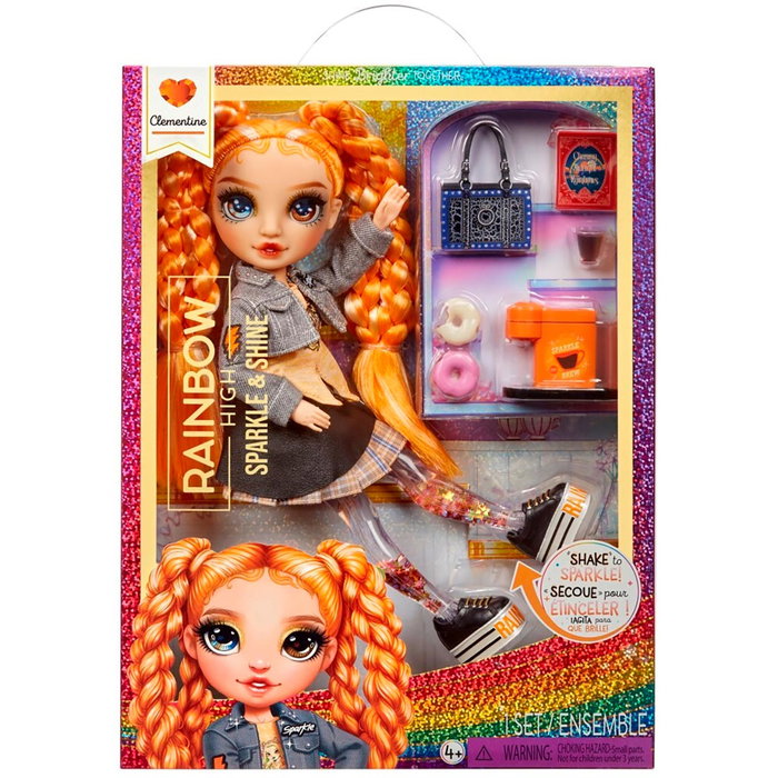 MGA Rainbow High Sparkle & Shine - Poupée de mode Clémentine avec jambes à paillettes liquides et tenue orange complète