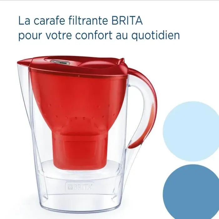 Brita - Carafe filtrante Marella Rouge - 2,4 L avec cartouche MAXTRA PRO All-In-1 incluse - Filtration chlore, tartre et impuretés