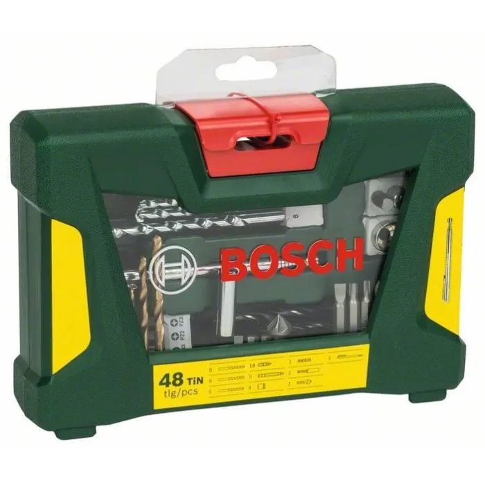 Bosch Coffret V-Line 48 pièces de forets et d'embouts TiN avec tige magnétique pour perçage métal, bois et vissage
