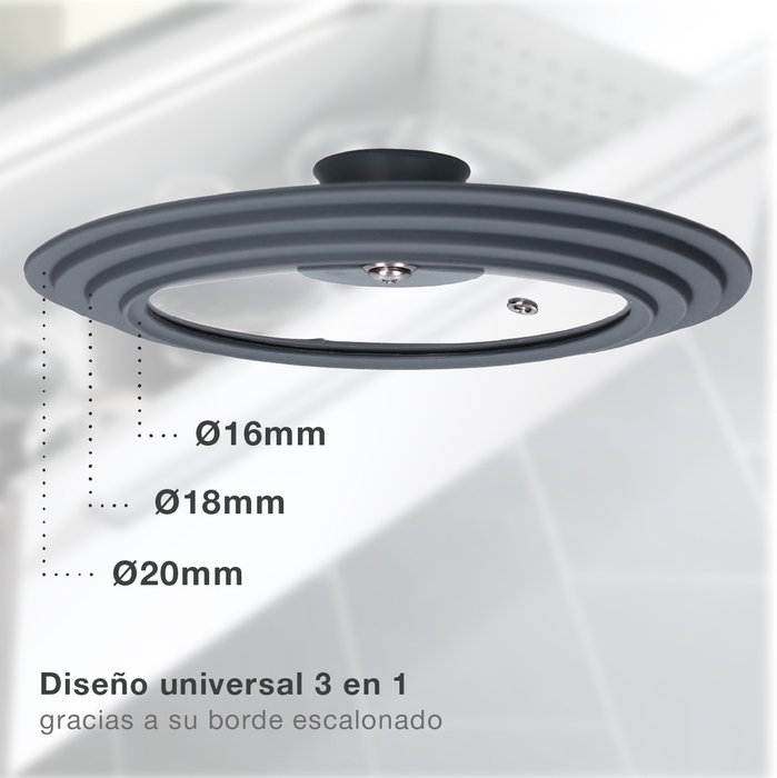 Vassary Tapa universelle en silicone pour casseroles et poêles 16 - 18 - 20 cm
