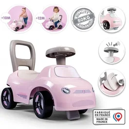 Smoby Porteur enfant 2 en 1 Auto Rose avec coffre sous la selle et klaxon - Pour les enfants dès 10 mois - Aide à la marche et motricité