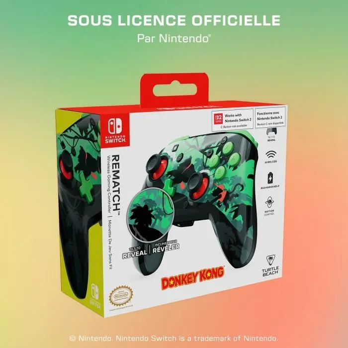 Turtle Beach - Manette sans fil Rematch Donkey Kong pour Nintendo Switch / Switch Lite / Switch OLED - Design lenticulaire avec visuels de jungle - Rouge/Jaune Turtle Beach - Manette sans fil Rematch Donkey Kong pour Nintendo Switch / Switch Lite / Switch OLED - Design lenticulaire avec visuels de jungle - Rouge/Jaune