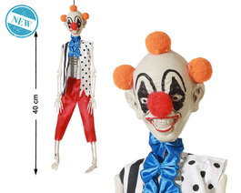 Figura squelette de clown avec pompons orange et pantalon rouge - 40 cm - Décor d'Halloween