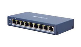 Hikvision Commutateur PoE Géré Intelligent 8 Ports Fast Ethernet (100 Mbps) et 1 Port Gigabit, Conforme IEEE 802.3at/af, Protection Parasurte 6 KV