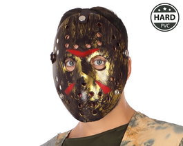 Masque d'assassin de hockey doré avec détails rouges - Masque effrayant pour Halloween, défilé ou événement