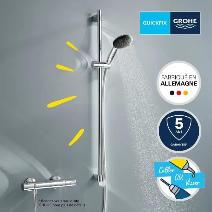 Grohe Ensemble de douche Vitalio Start 110 26953001 avec pommeau 1 jet, barre 90 cm, flexible - Technologie économie d'eau - Chromé