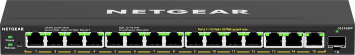 Netgear Commutateur Gigabit Ethernet Plus 16 Ports Haute Puissance PoE+ (231W) avec 1 Port SFP pour VoIP et Caméras IP - GS716TP