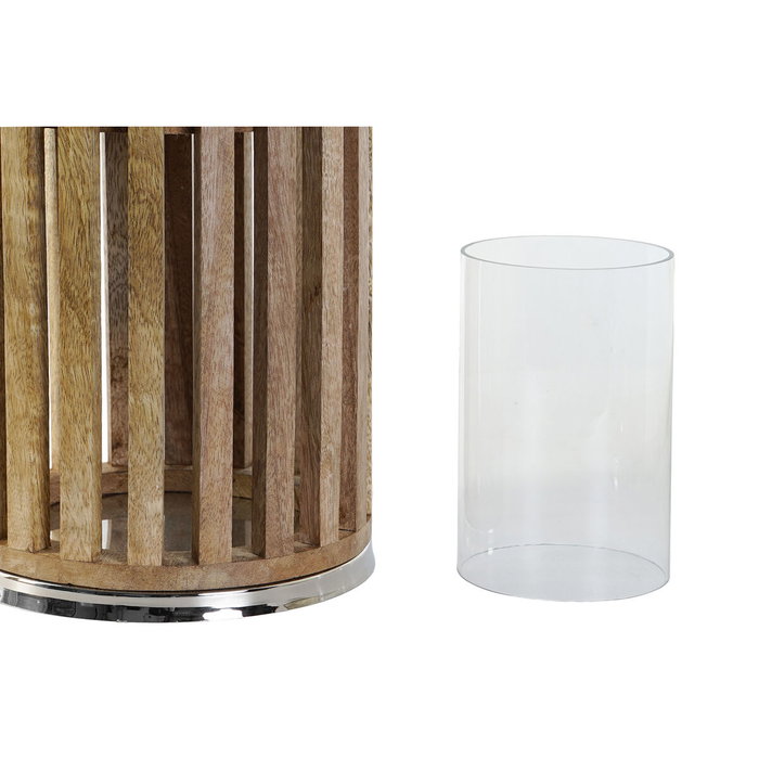 DKD Home Decor Bougeoir Marron Argenté Naturel en Verre et Bois de manguier