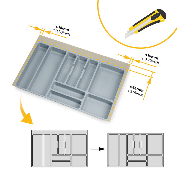Emuca Range-couverts Optima pour tiroir universel, module 800mm, Plastique, Gris