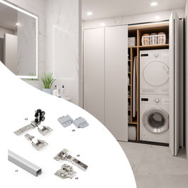 Emuca Kit Twofold pour 2 portes pliantes sans guide inférieur, Anodisé mat
