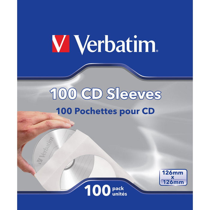 Verbatim Lot de 100 pochettes pour CD/DVD blanches en papier Verbatim Lot de 100 pochettes pour CD/DVD blanches en papier