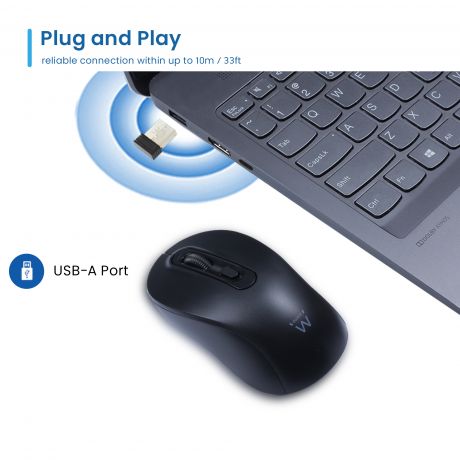 Ewent EW3218 Souris optique sans fil 2.4 GHz, noir, réglage DPI 800/1200/1600, clics silencieux