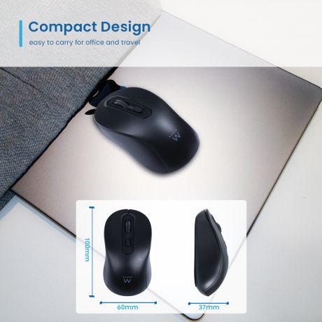 Ewent EW3218 Souris optique sans fil 2.4 GHz, noir, réglage DPI 800/1200/1600, clics silencieux