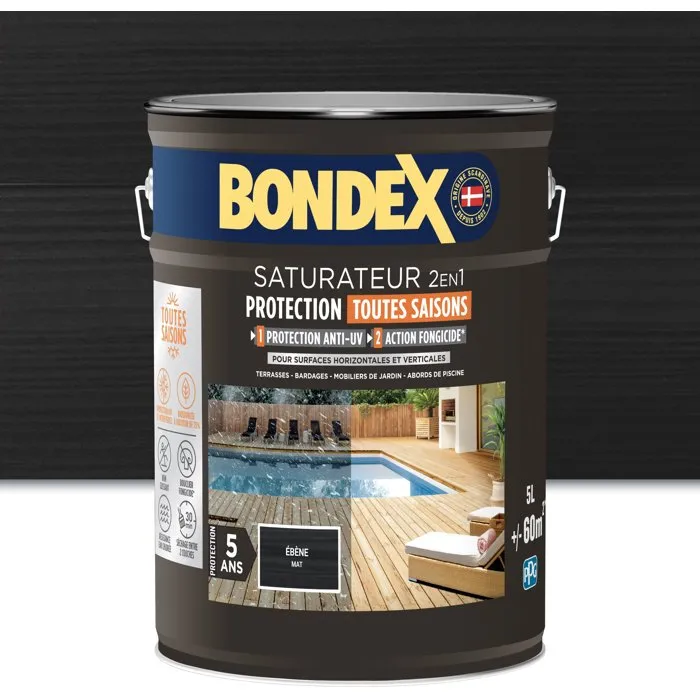 Bondex Saturateur 2 en 1 Ebene Mat 5 L - Protection Antidérapante, Anti-UV, Anti-humidité pour Piscine et Extérieur