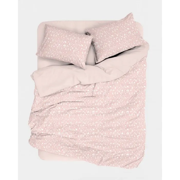 Parure de lit King Size Saumon / Blanc en 100% coton renforcé
