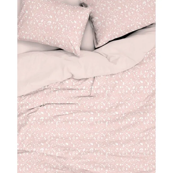Parure de lit King Size Saumon / Blanc en 100% coton renforcé